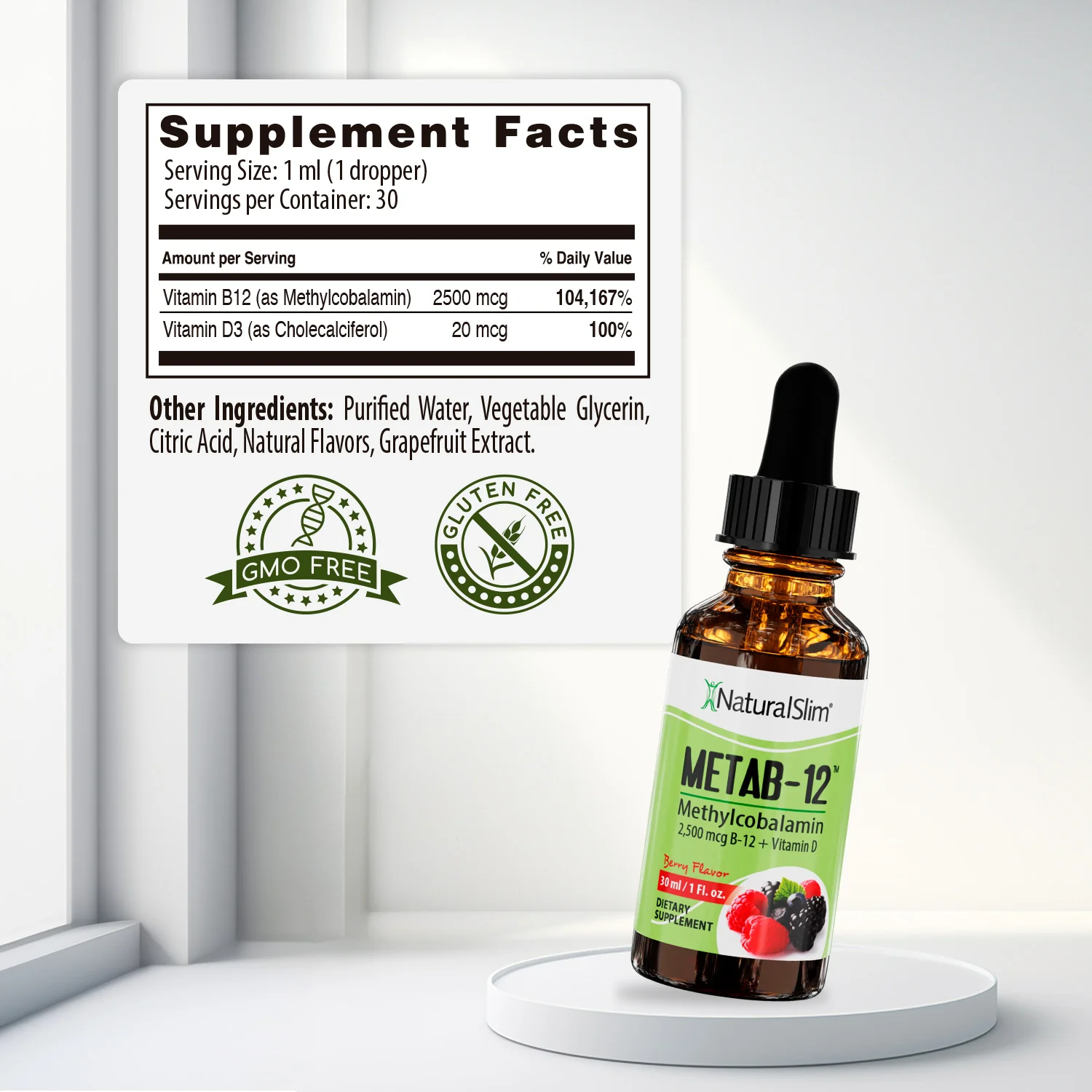 METAB-12® Berry Liquid Vitamin B-12 (methylcobalamin) + Vitamin D - Image 3