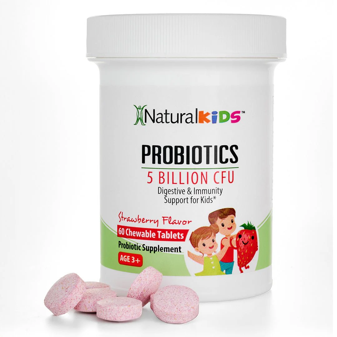 NaturalKids® PROBIOTICS™ Tabletas masticables 5 mil millones de UFC por porción | Probióticos en tableta masticable 60 tabletas masticables | Sabor Fresa - Image 2
