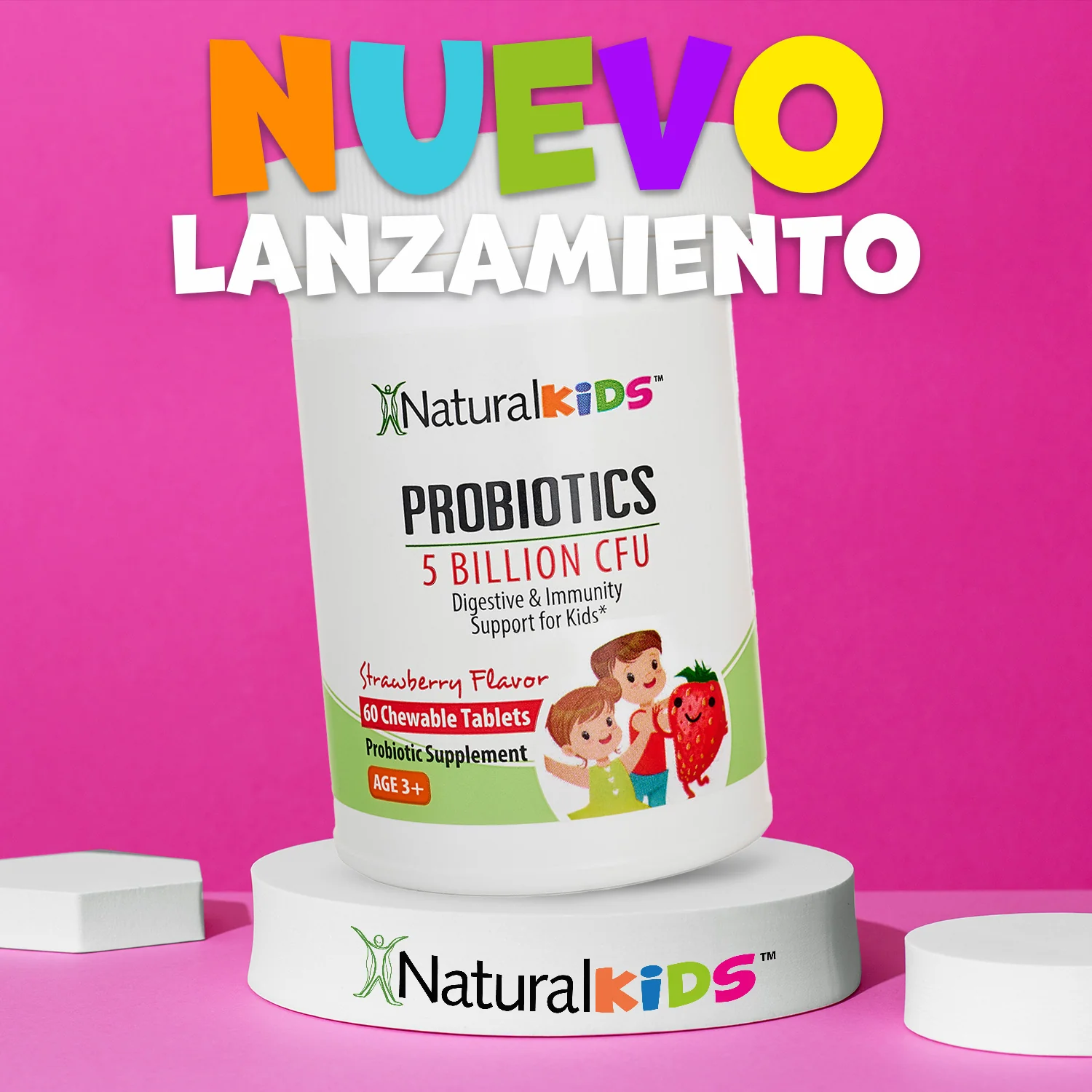 NaturalKids® PROBIOTICS™ Tabletas masticables 5 mil millones de UFC por porción | Probióticos en tableta masticable 60 tabletas masticables | Sabor Fresa - Image 3