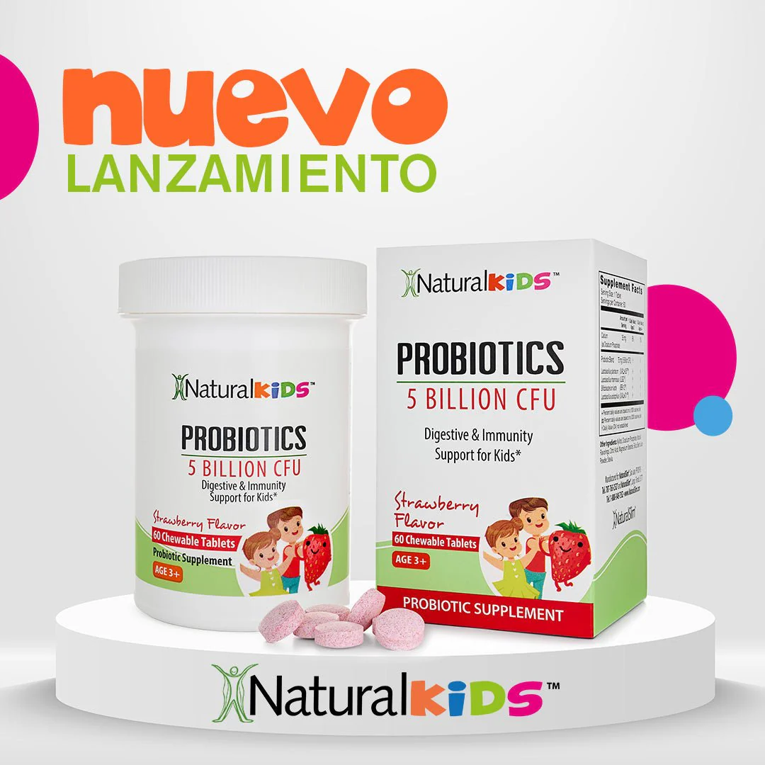 NaturalKids® PROBIOTICS™ Tabletas masticables 5 mil millones de UFC por porción | Probióticos en tableta masticable 60 tabletas masticables | Sabor Fresa - Image 5